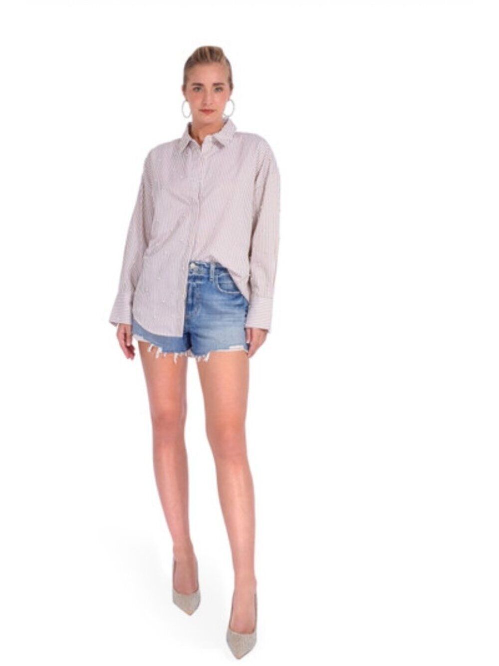 Theo Women's Echo Pearly  Oversized Faux Pearl Shirt Size S